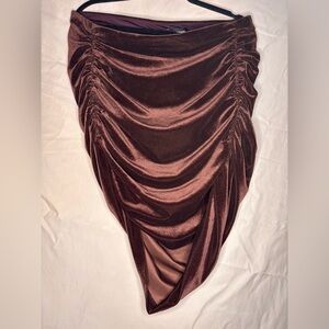 Express Asymmetrical Velvet Skirt in Rich Brown